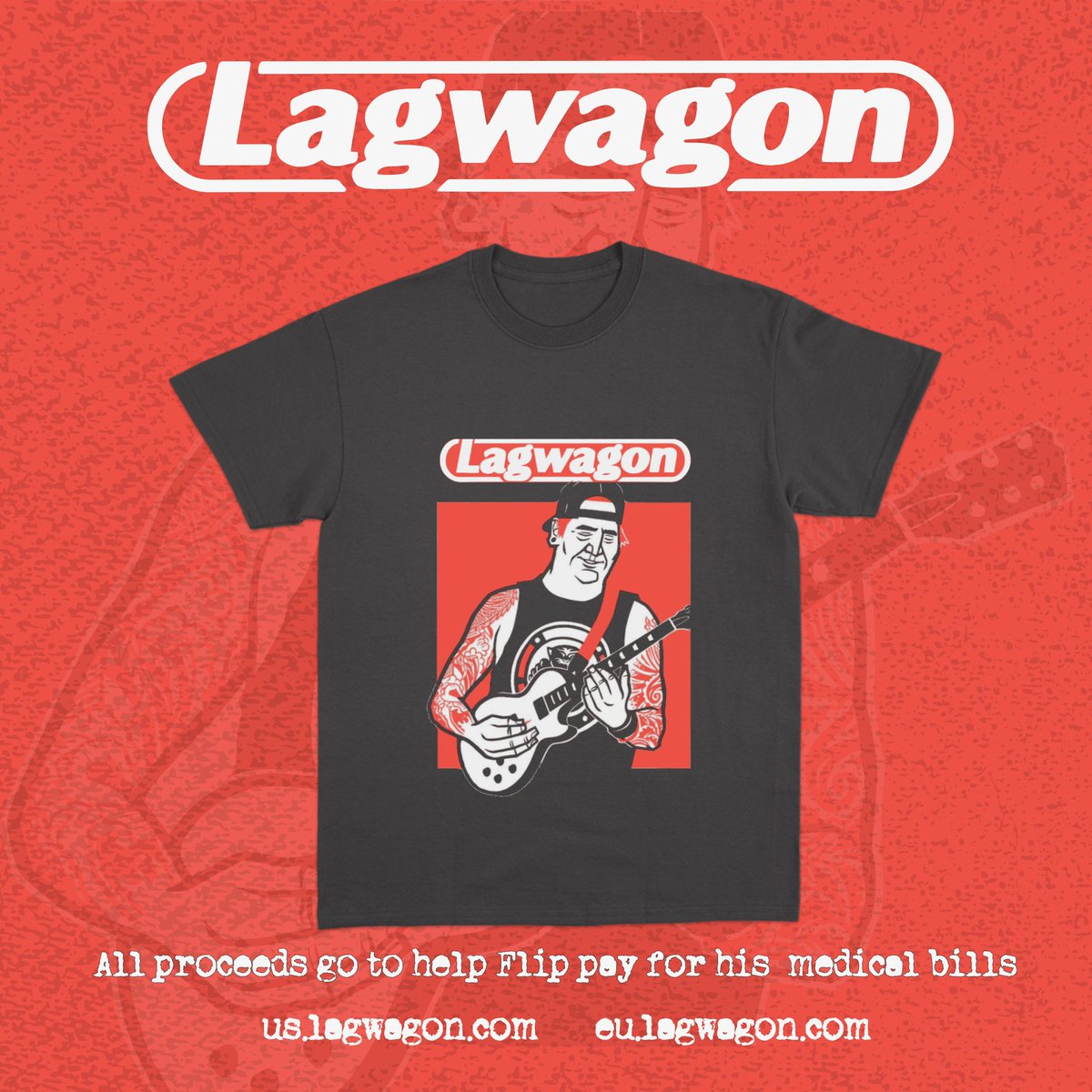 Grab this sick shirt and help the Big Guy to cover his medical bills!  All proceeds go to helping support Flip as he continues his recovery.  Visit either our US merch store us.lagwagon.com or our EU store eu.lagwagon.com 💪🏽🔥👍🏽 #Flip #flippin #lagwagon