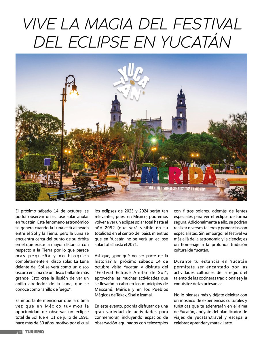 Estamos a #UnDia de vivir la gran experiencia del Eclipse Solar Anular que podrás presenciar en el bello estado de Yucatán!

<a href="/Sefotur_Yuc/">Sefotur Yucatán</a> <a href="/Mich_fridman/">Michelle Fridman</a> <a href="/YucatanTurismo/">Yucatan Turismo</a> <a href="/miguelandresha/">Miguel Andres Hdez.</a>  <a href="/quikemonroy/">Enrique Monroy</a> <a href="/munozpassos/">Marystella Muñoz</a> <a href="/BlankitaMorales/">Blanca Morales</a>