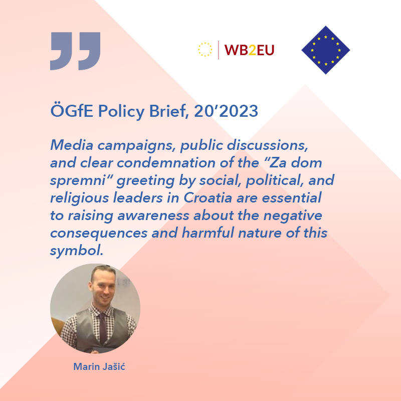 The contentious issue of the 'Za dom spremni' greeting in Croatia is examined by Marin Jašić for its historical significance, legal framework and different perspectives. #wb2eu Read the Policy Brief👉 t.ly/0H-bf