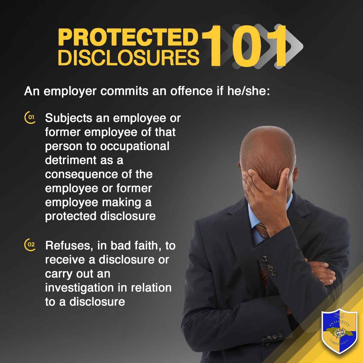 JISNews's tweet image. Did you make a disclosure but it was refused or not investigated?

Creating a workplace of integrity starts with knowing the law and your rights. 

Let's get familiar with offences that may be committed by employers.

#protecteddisclosures #integritycommission #whistleblower