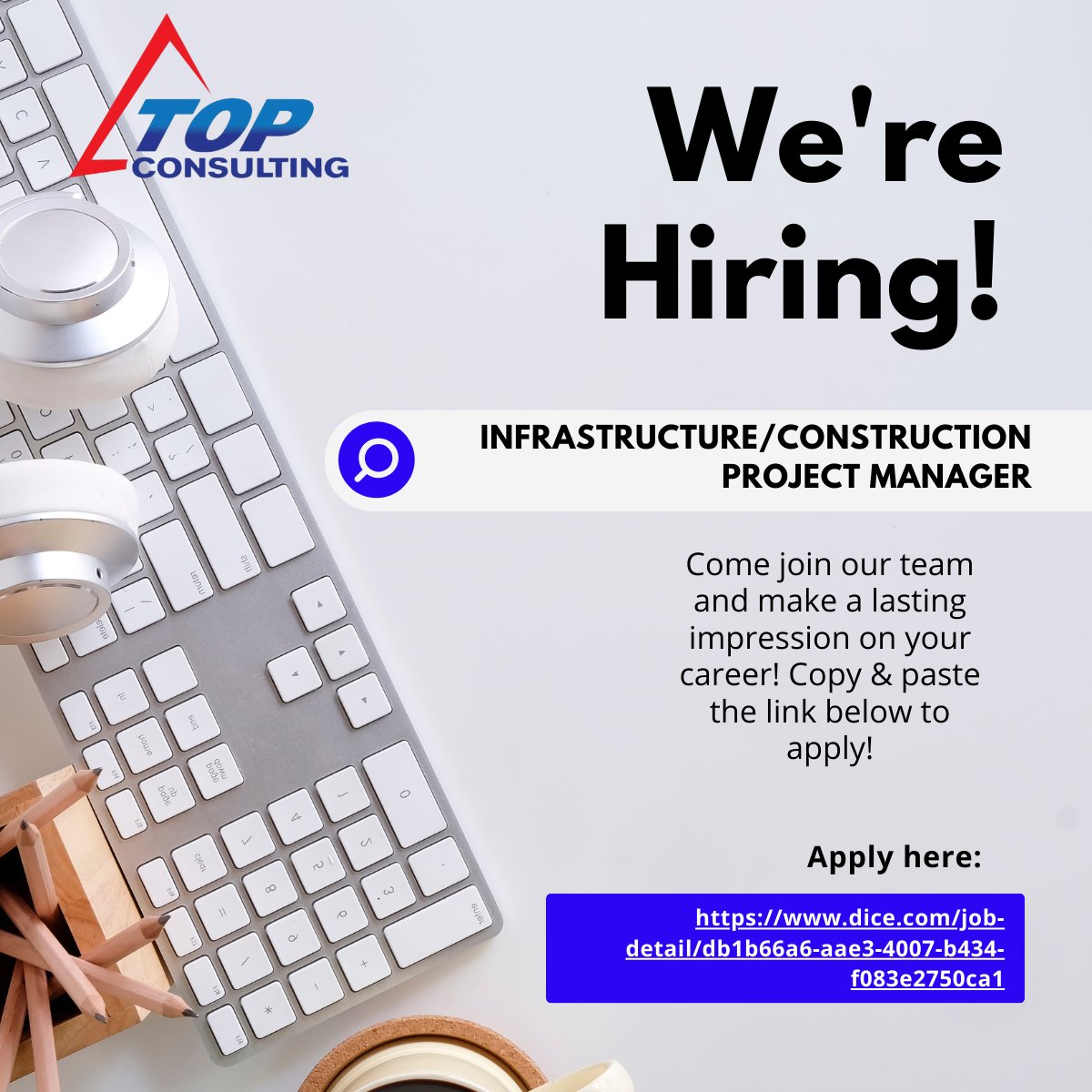 TOPConsulting1's tweet photo. We are currently sourcing for an Infrastructure/Construction Project Manager! 

-Hybrid, Columbus OH. 
-Well versed with managing Infrastructure/Networking projects
-PMP Certification is a plus

Apply directly here - https://t.co/Ykp3yA5ifC https://t.co/NxrvAmkDdN