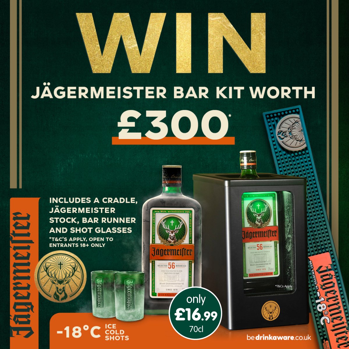 🥃#COMPETITION TIME🥃 Head into party season with @jageruk and this bar kit worth a whopping £300 - and we've got ONE to giveaway! For a chance to #WIN, simply; 1) FOLLOW 2) RT 3) COMMENT #BMJager! 🔞. Drink responsbily. Visit drinkaware.co.uk for info Ends 20/10/23