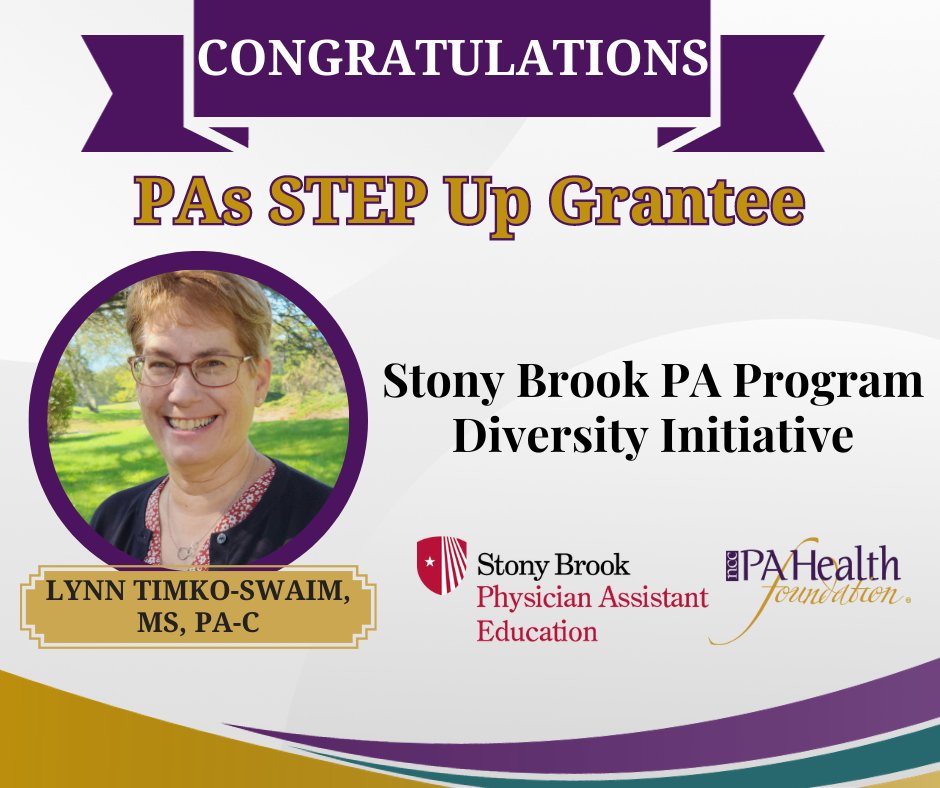 nccPAHealthFdn's tweet photo. Congrats to #CertifiedPA Lynn Timko-Swaim &amp; Stony Brook PA program for their exceptional commitment to boosting underrepresented student recruitment. Her #PAsSTEPUp project will equip students to address patient care needs in diverse populations.
@NYSSPA #PAeducator #DEI https://t.co/nS4w7NP3mE