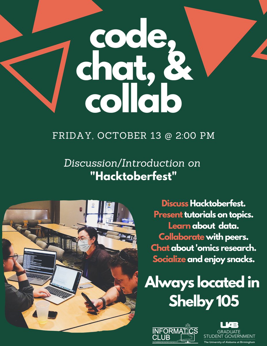 UAB_IC's tweet photo. Come be spooky with us today on this Friday the 13th at CCC!👻🎃🕷️🕸️ 
We'll learn about how to get involved in "Hacktoberfest" a fun, competitive way to boost your coding skills!! https://t.co/oyNSJcDZq4