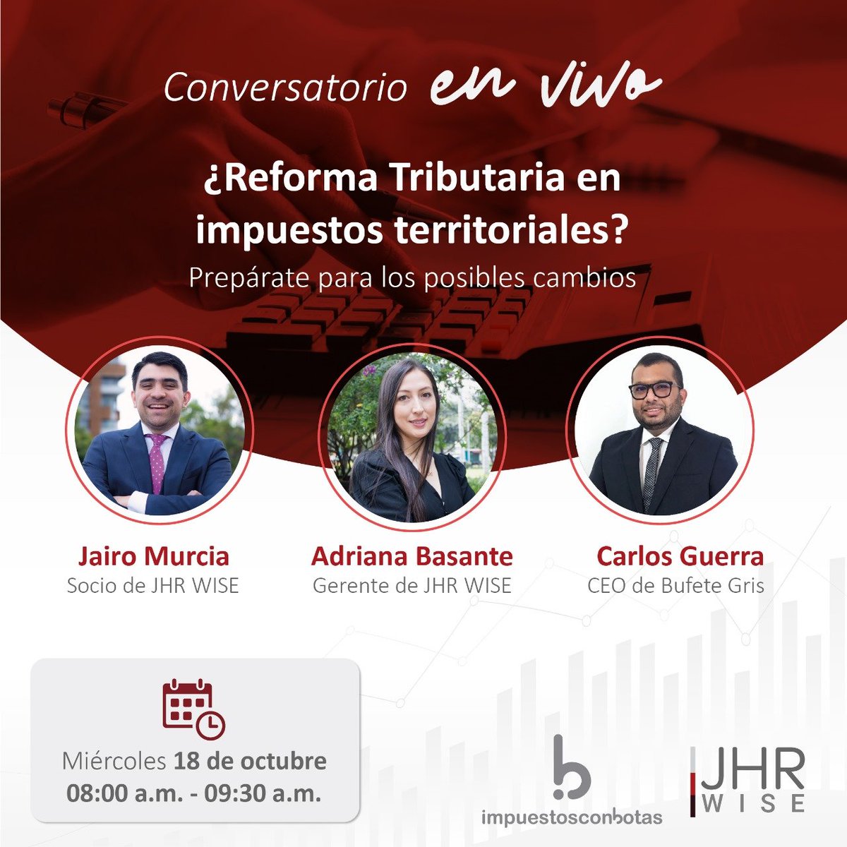 LeonardoVaronG1's tweet photo. 🗣️¿Reforma Tributaria en impuestos territoriales?

Conéctate el próximo miércoles 18 de octubre a un #EnVivo en donde hablaremos del tema con Jairo Murcia, Adriana Basante y Carlos Guerra de Impuestos con Botas.

Diligencia el siguiente formulario👇🏻
https://t.co/mBMbx5aOmy https://t.co/DCHn0LZH3A