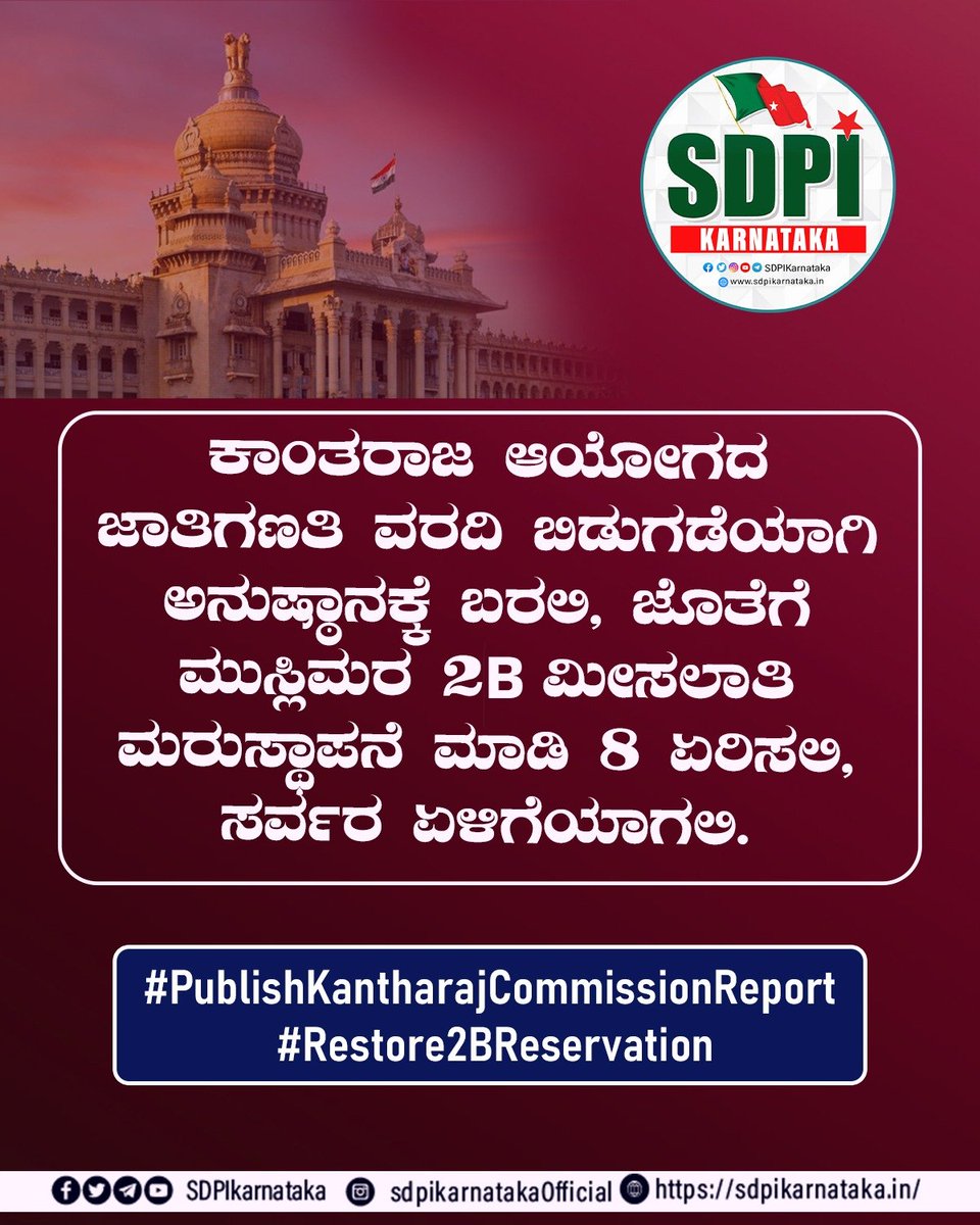 haneefkjp's tweet photo. ಕಾಂತರಾಜ ಆಯೋಗದ ಜಾತಿಗಣತಿ ವರದಿ ಬಿಡುಗಡೆಯಾಗಿ ಅನುಷ್ಠಾನಕ್ಕೆ ಬರಲಿ, ಜೊತೆಗೆ ಮುಸ್ಲಿಮರ 2B ಮೀಸಲಾತಿ ಮರುಸ್ಥಾಪನೆ ಮಾಡಿ 8% ಗೆ ಏರಿಸಲಿ, ಸರ್ವರ ಏಳಿಗೆಯಾಗಲಿ.
#PublishKantharajCommissionReport #Restore2BReservation https://t.co/oicnoOTUwf