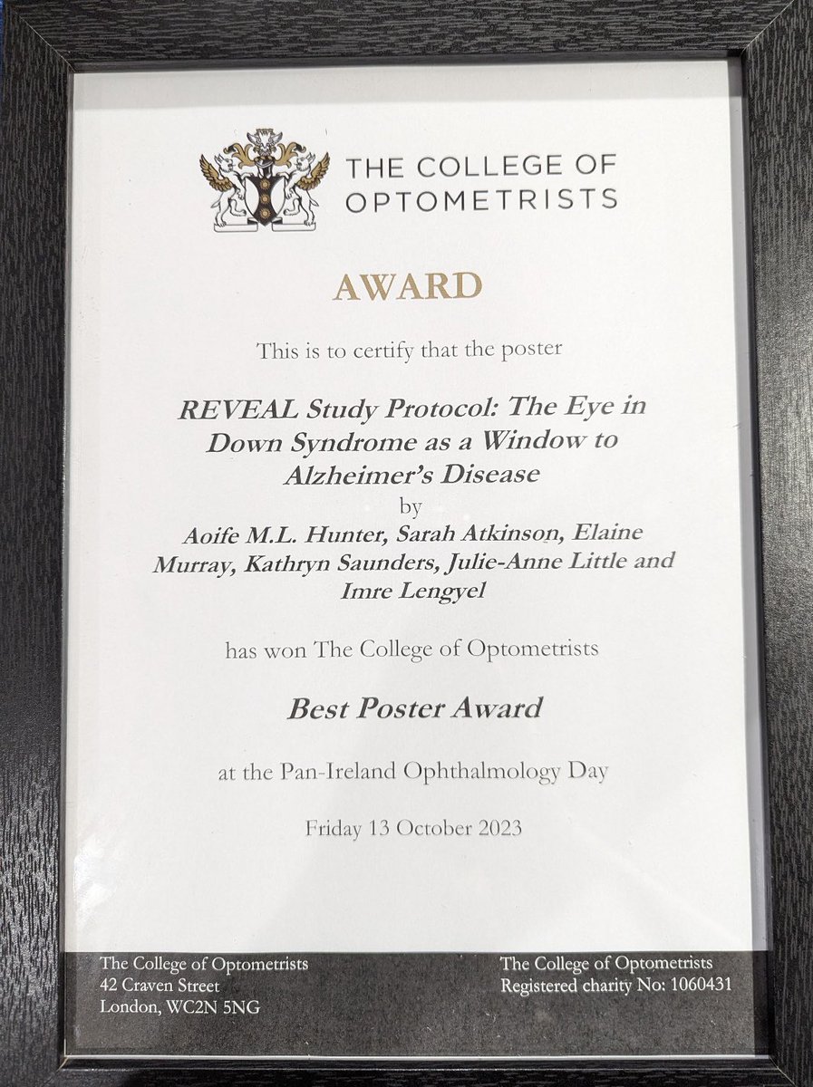 The REVEAL Study (@reveal_study) on Twitter photo Absolutely delighted to be awarded <a href="/CollegeOptomUK/">College of Optometrists</a> best poster award at #POD2023 today! What a way to top off a brilliant conference, hearing all about the latest eye research across Ireland and beyond 👀🥳 <a href="/QUBelfast/">Queen's University Belfast 🎓</a> <a href="/UlsterUniLHS/">Life & Health Sciences</a> Absolutely delighted to be awarded <a href="/CollegeOptomUK/">College of Optometrists</a> best poster award at #POD2023 today! What a way to top off a brilliant conference, hearing all about the latest eye research across Ireland and beyond 👀🥳 <a href="/QUBelfast/">Queen's University Belfast 🎓</a> <a href="/UlsterUniLHS/">Life & Health Sciences</a>