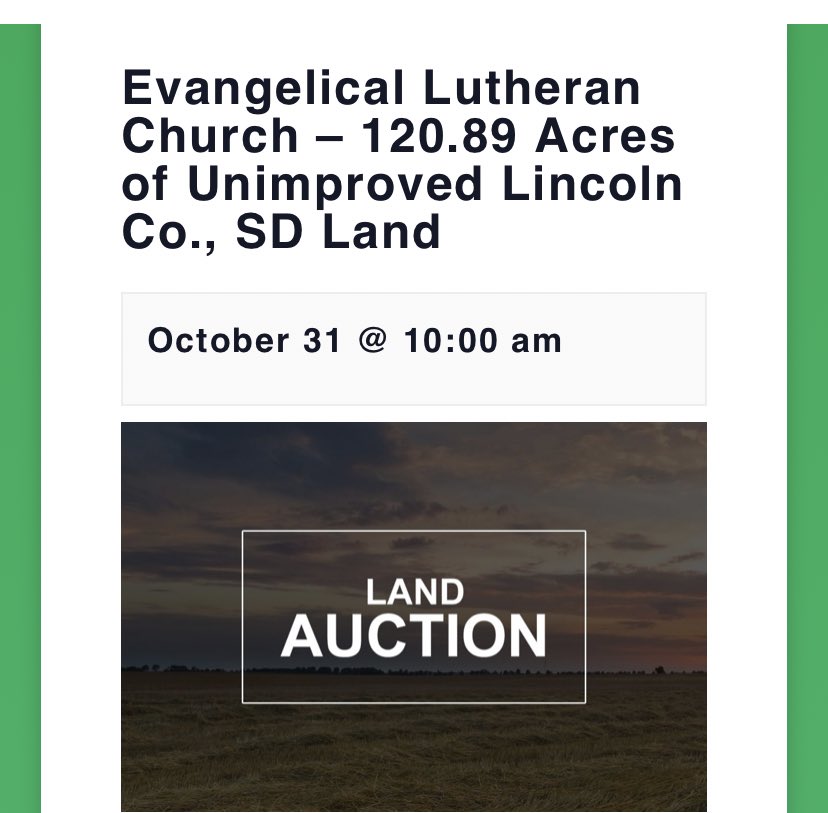 PlsntVlyFarmer's tweet image. Local man left 120 acres to his nearby country, Lutheran church to provide income to the the congregation forever. 

#ELCA got their paws on it and is selling it.. and I bet none of the money stays local. 

Need to do better estate planning. Should’ve been a trust.