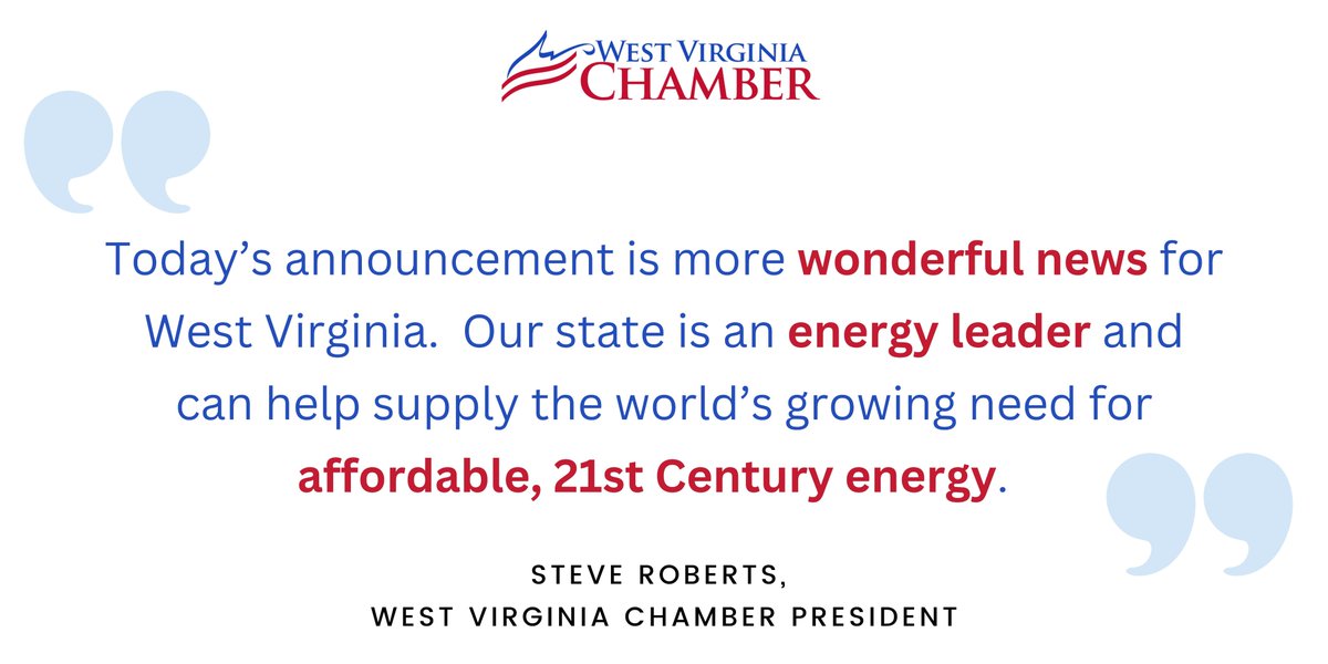 WVaChamber's tweet photo. BIG NEWS FOR WV! The West Virginia Chamber of Commerce  is congratulating the selection of West Virginia as one of the nation's seven Hydrogen Hub locations.

Read the full news release: https://t.co/eoXuaMGVKz https://t.co/vXkmA42NT3