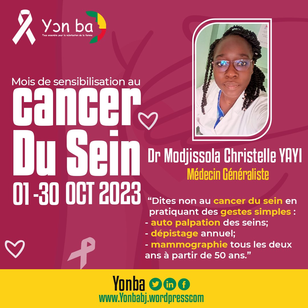 yonbabj's tweet photo. Stop Cancer du sein
 Prenez un moment pour vous et pratiquez l'auto-palpation de vos seins.
 Prenez rendez-vous pour un dépistage annuel chez un professionnel de la santé.
 Mesdames de 50 ans et plus, pensez à faire une mammographie tous les deux ans.
#EnsembleContreLeCancerSein https://t.co/gyoeG6yGoX