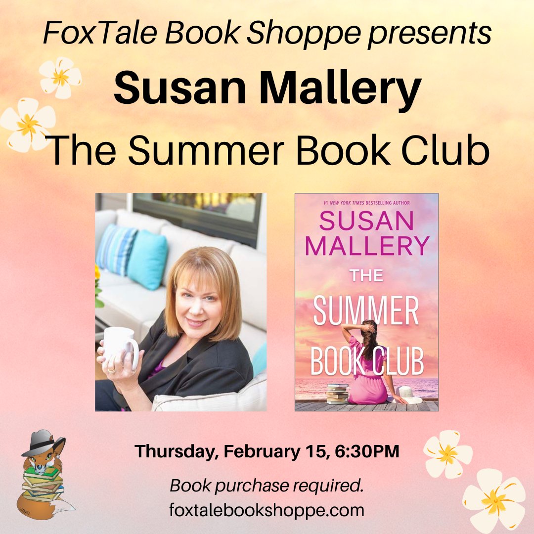 Date change! @SusanMallery will now be at FoxTale on Thursday, February 15, 2024!