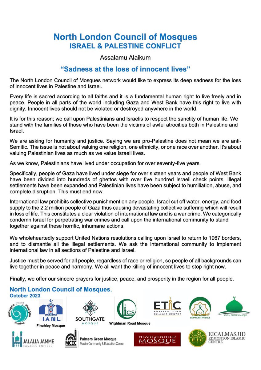 RumiMosque's tweet photo. The Public Statement on Israel and Palestine Conflict by #NLCoM

#PeaceForPalestine 
#PeaceForIsrael 
#IsraelPalestineConflict 
#PeaceForAll 
#Palestine 
#PalestineIsraelwar 
#PalestineLivesMatter 
#1BigFamily 
#PeaceForGaza https://t.co/1fYqThDp00