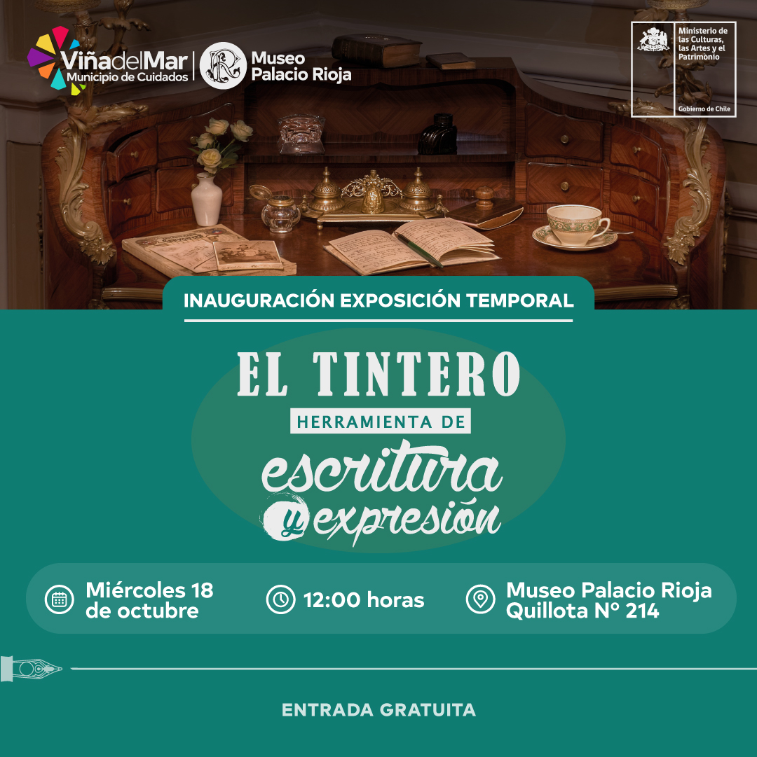 El Municipio de Cuidados invita a la inauguración de la primera muestra temporal diseñada con accesibilidad cognitiva del Museo Palacio Rioja con la asesoría de Fundación Apoyo Autismo Chile, pone en valor una significativa donación de tinteros, plumas, abrecartas y publicaciones