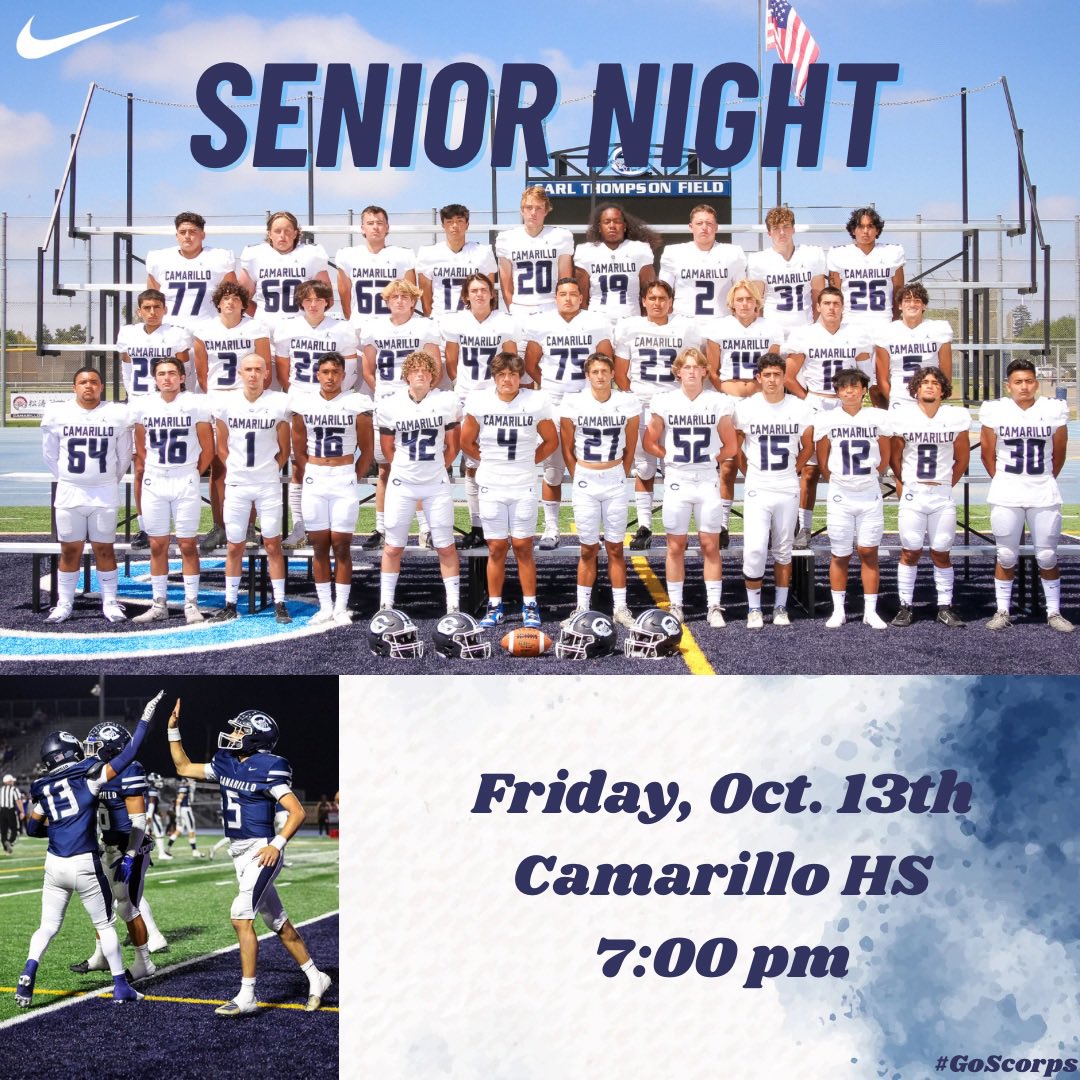 Final home regular season game for the Camarillo Scorpions tonight. Come support as we celebrate our 2024 Seniors pre-game! #GoScorps