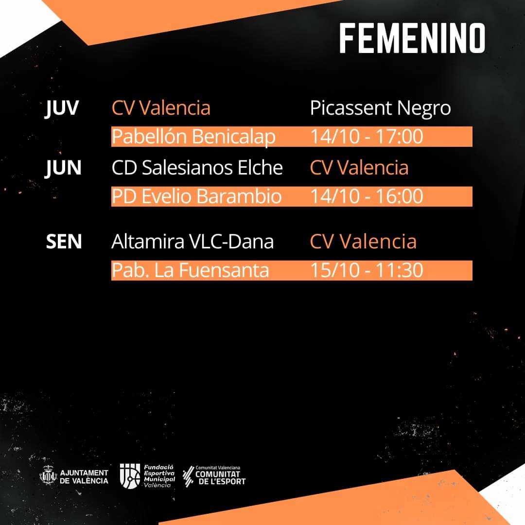 HORARIOS 📅

Aquí tenemos los encuentros que disputarán nuestros equipos durante este fin de semana.

<a href="/comunitatesport/">Comunitat de l'Esport</a> <a href="/AjuntamentVLC/">Ajuntament València</a> <a href="/FDMValencia/">FDM Deporte València</a> <a href="/fvbcv_com/">Federación Voleibol Comunitat Valenciana</a> <a href="/RFEVB/">Real Federación Española de Voleibol</a>