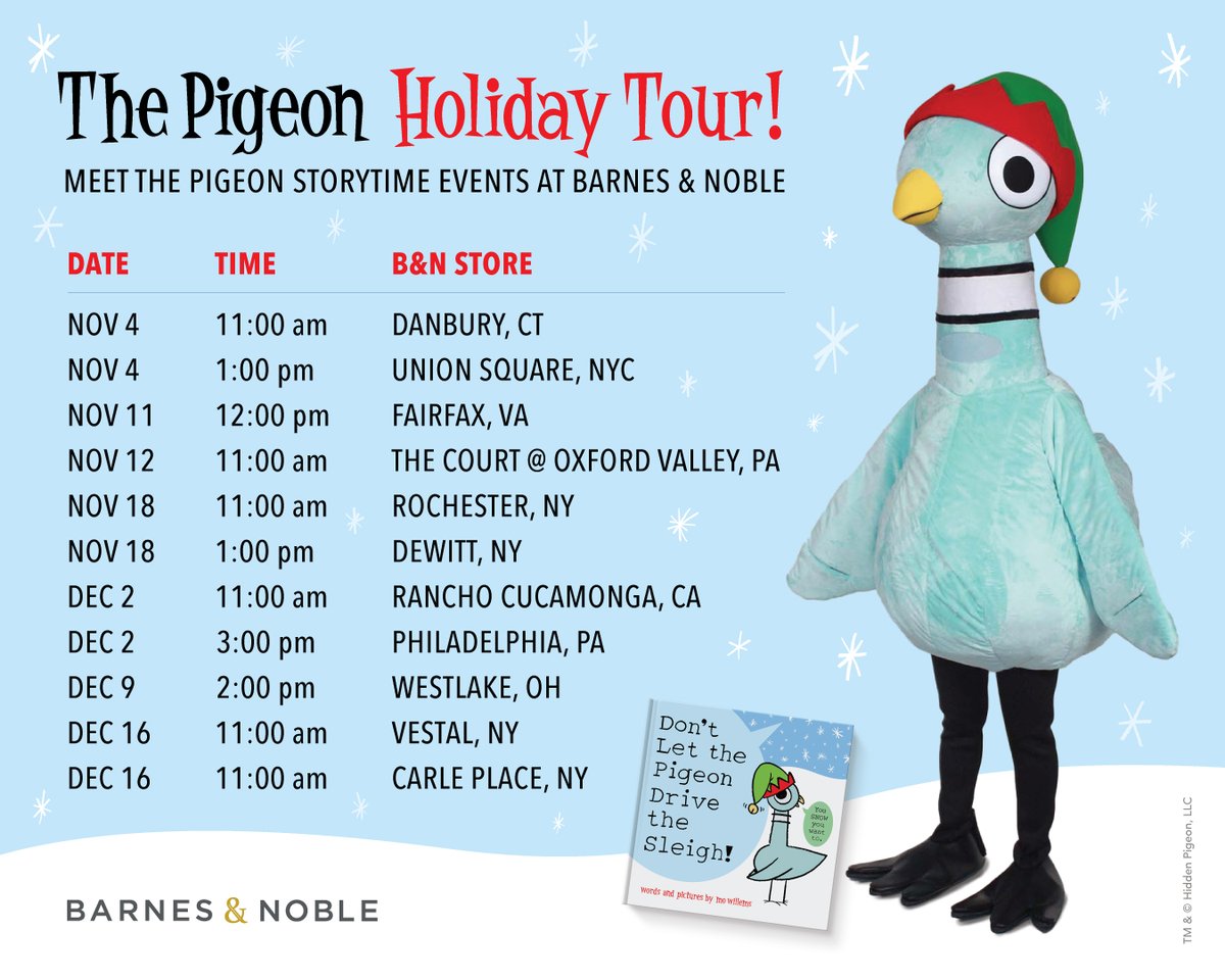 The_Pigeon's tweet image. ❄️Are your feathers feeling festive?!?❄️ The Pigeon is going ON TOUR this holiday season! #ThePigeonHolidayTour will feature a book reading, photos with The Pigeon, and fun activities!
Find the closest event to you and learn more here: stores.barnesandnoble.com
- The Workshop