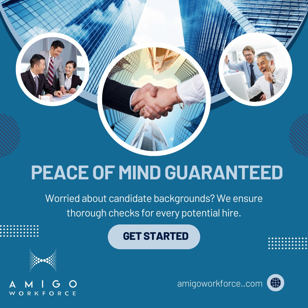 We ensure all potential hires have undergone thorough background checks! Just sit back, relax and let us do the work for you. 🤗

Contact us at
📞(647) 558-8885 ext 88
🔗AMIGOWORKFORCE.COM

 #ThoroughChecks #HireRight #PeaceOfMind #Relax #amigoworkforce  #recruitingagency
