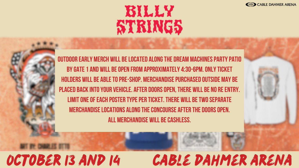 Outdoor Early Merchandise shopping for @BillyStrings tonight and tomorrow will approximately open from 4:30-6pm over by Gate 1. Only ticket holders for the current date will be allowed to Pre-Shop. All merchandise will be cashless. More Here: bit.ly/billystringsKC