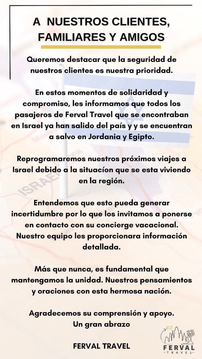 Nuestros pensamientos y oraciones con la hermosa nación de #Israel