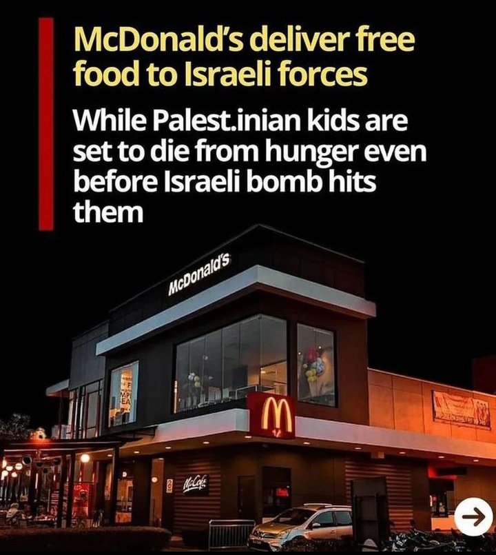 Sameer__Hassan's tweet photo. Boycott McDonald's. At least that's what we Pakistani can do.
#جمعة_طوفان_الأقصى
#IndiaWithPalestine
#Gazagenocide #IsraelPalestineConflict https://t.co/NvLp2JlHz5