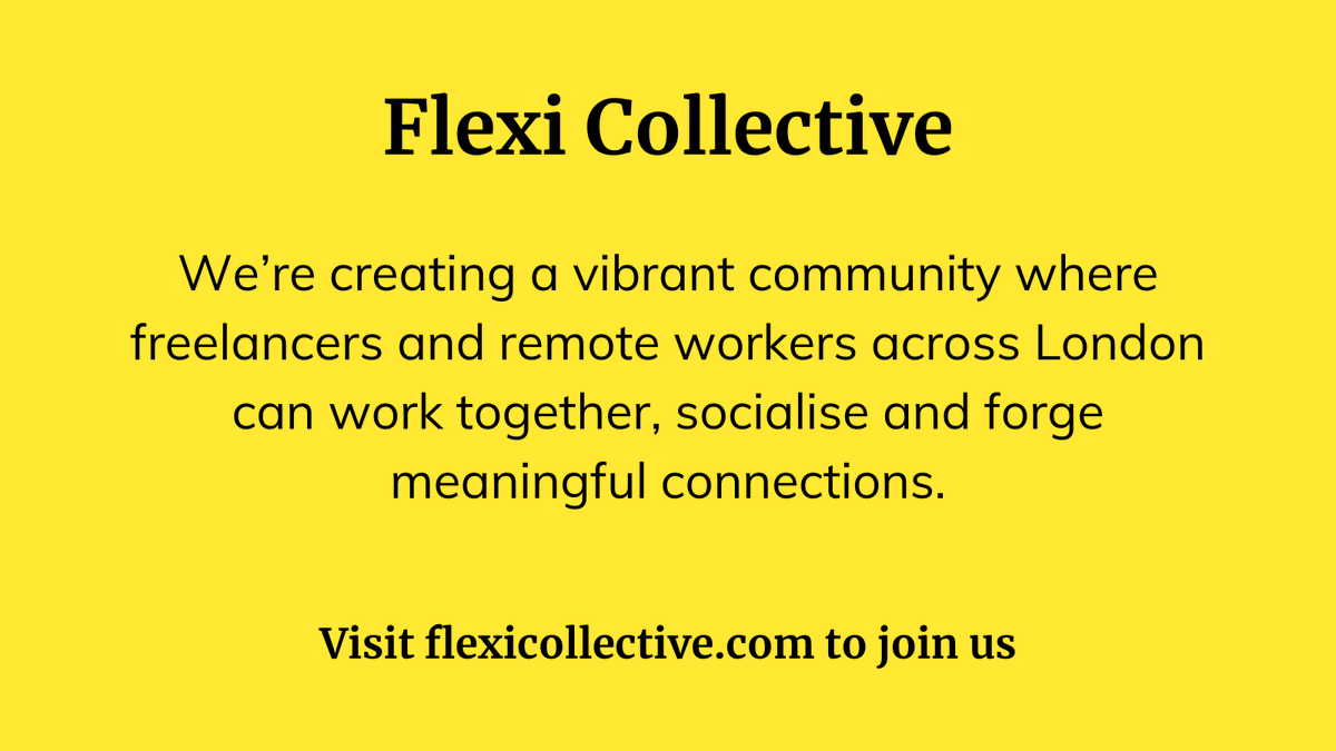Ever felt lonely working from home? I've been freelancing on and off for the last 6 years, and I know I have! 

That's why I launched Flexi Collective 💛

Not just your average co-working space — we work with existing venues to utilise their spaces during quieter hours.
