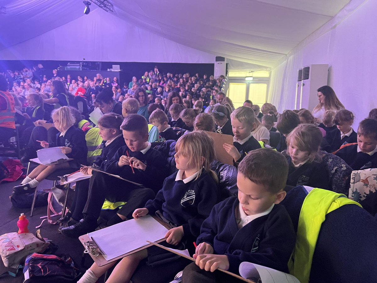 AnnCamHT's tweet photo. Class 1 and 2 very much enjoyed our trip out to listen to Benji Davies read and talk about his story ‘The Storm Whale’. We even met some story celebrities along the way! https://t.co/oWAq1dqNZC