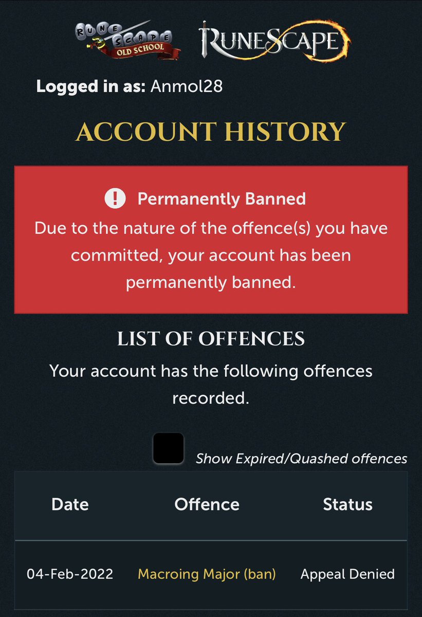 matrixhunter90's tweet photo. I payed for membership a few times for this game and i have been falsely banned for macroing when i never once used any 3rd party software. I supported this game and this is how you treat me @JagexSupport @JagexTwisted @JagexHelpStevie @JagexHelpL0ne https://t.co/s0hLEcvEKR
