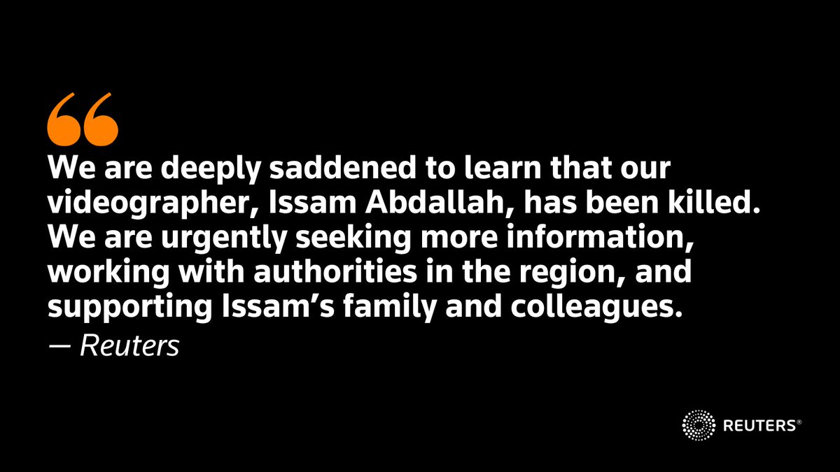 Issam Abdallah, a Reuters videographer was killed while working in southern Lebanon on Friday. Issam was part of a Reuters crew in southern Lebanon who was providing a live video signal reut.rs/495H8rl