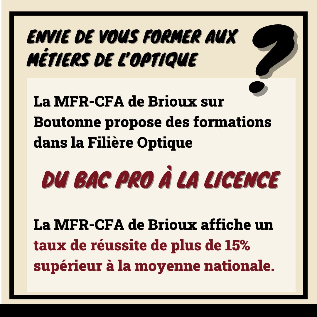 MFRPOITOU's tweet photo. 🌟 𝐏𝐫𝐞̀𝐬 𝐝𝐞 💯% 𝐝'𝐢𝐧𝐬𝐞𝐫𝐭𝐢𝐨𝐧 𝐩𝐫𝐨𝐟𝐞𝐬𝐬𝐢𝐨𝐧𝐧𝐞𝐥𝐥𝐞 𝐝𝐚𝐧𝐬 𝐮𝐧 𝐬𝐞𝐜𝐭𝐞𝐮𝐫 𝐪𝐮𝐢 𝐧𝐞 𝐜𝐨𝐧𝐧𝐚𝐢̂𝐭 𝐩𝐚𝐬 𝐥𝐚 𝐜𝐫𝐢𝐬𝐞 ! 
L'Opticien, un profil recherché. 🎓 Venez vous former à la MFR-CFA de Brioux sur Boutonne https://t.co/16YrRHpbD3 https://t.co/DQWKpT3kuF