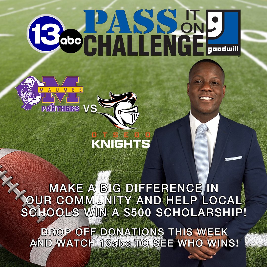 MaumeePanthers's tweet photo. It's Time to Clean Out Your Closets for the Annual Goodwill 'Pass It On' Challenge! Help us win a $500 scholarship and remain undefeated in the challenge 💜💛 #WeAreMaumee https://t.co/n7fqUm2zCL