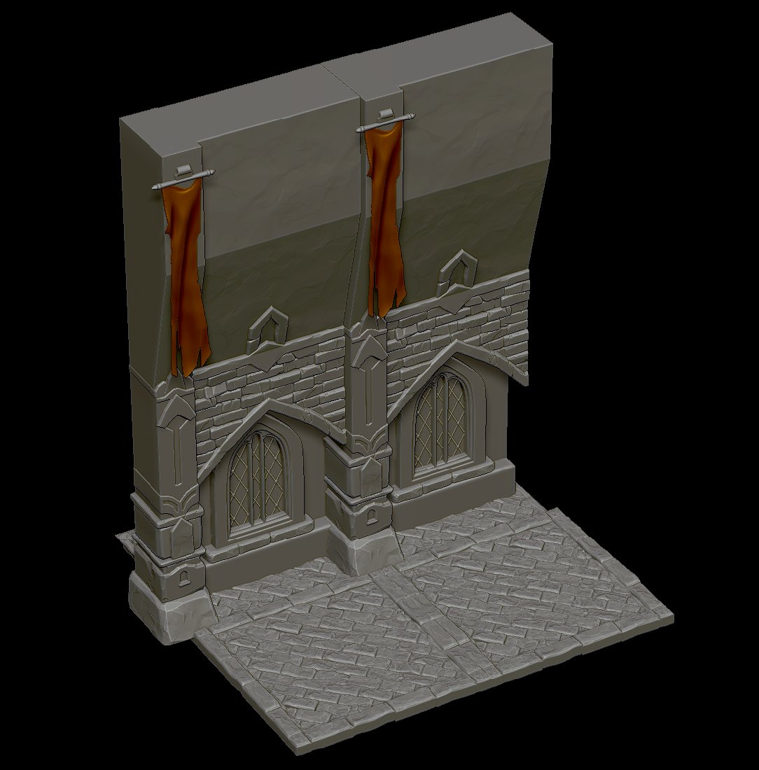 cobbled together a modular wall piece -- still blockout and WIP

#blocktober #sculptober