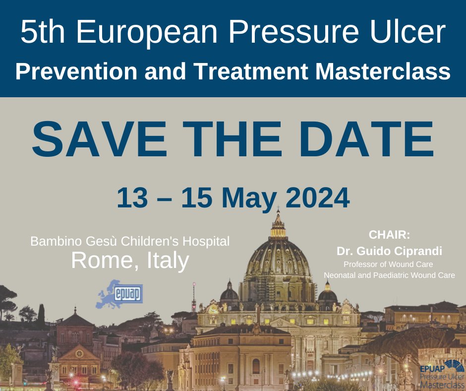 The dates for the highly anticipated EPUAP Masterclass are out! Mark your calendars and look forward to this wonderful, hands-on event in beautiful Rome, Italy from May 13th to May 15th, 2024.🌍
📆 Registration Opens Soon!
Visit our official website: pressureulcermaster.org. 🌐