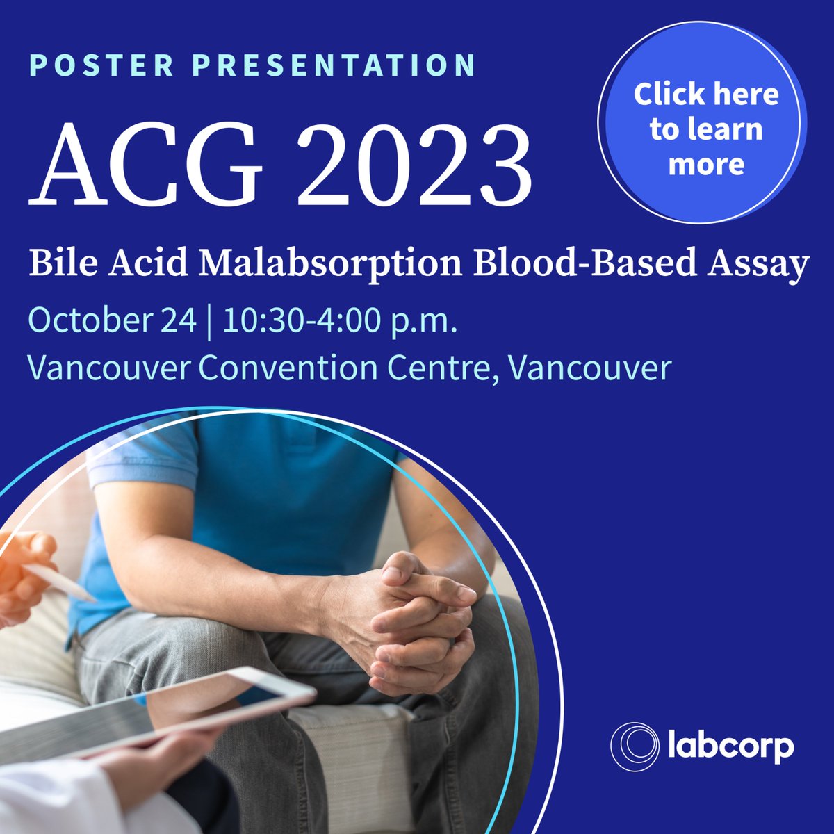 Meet Labcorp at ACG 2023 in Vancouver on October 24. At this event, we will present a new blood-based bile acid malabsorption test. Visit us to learn more about our gastrointestinal tests: spr.ly/6011upauV #ACG #ACG2023