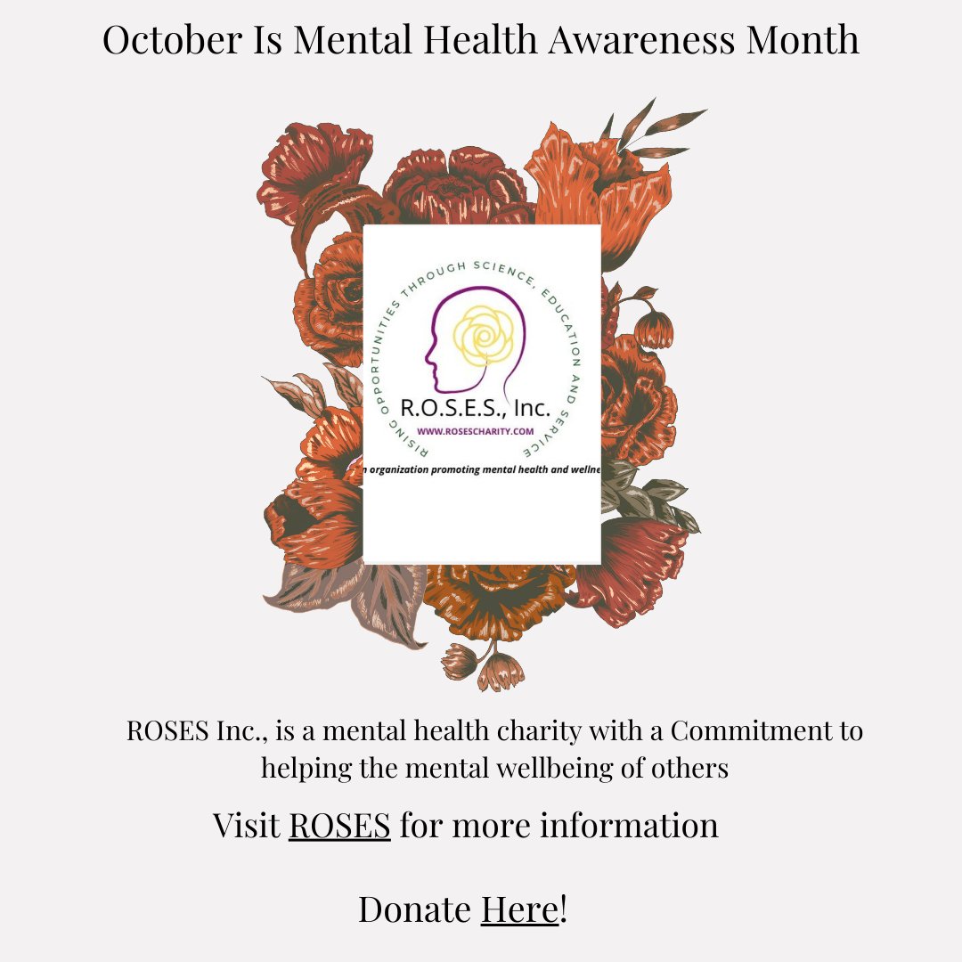 RosesCharity's tweet photo. In October, we bloom for mental health. #octoberismentalhealthawarenessmonth #mentalhealthawareness#mentalhealthmatters 
Visit for more Information: https://t.co/oHspzeKYQy
Donate here: https://t.co/SOqB4uWNuA https://t.co/KKdkzfIjXX