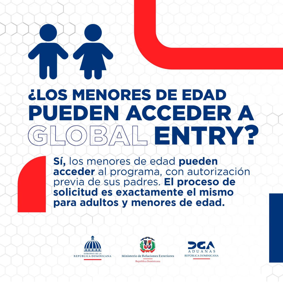 aduanard's tweet photo. Con la afiliación al Programa Global Entry, tus hijos también podrán evitar largas filas en migración.
#RDenGlobalEntry🇩🇴🤝🇺🇸 https://t.co/QNBDXNFC2m