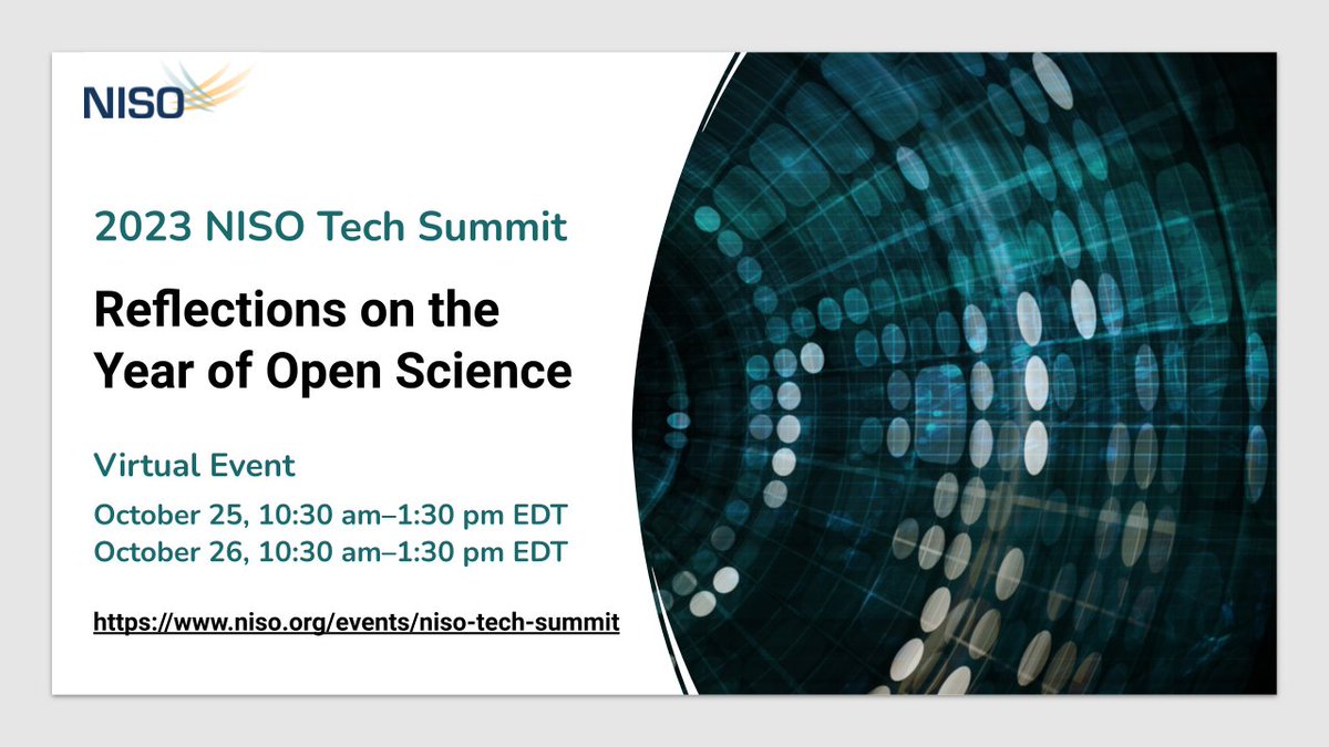 NISOInfo's tweet image. Join @KristenRatan Greg Tananbaum (@OpenResearchFG) Howard Ratner (@CHORUSaccess), Nici Pfeiffer (@OSFramework) Jason Griffey @CMKeithW @CaitlinC1226 Sarah Lippincott (@datadryad) @markhahnel Oct. 25-26 for the NISO Tech Summit on the #YearofOpenScience! niso.org/events/niso-te…