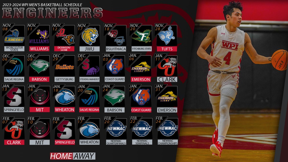 🚨SCHEDULE RELEASE🚨 The @WPIMBasketball released its 2023-2024 schedule starting at Worcester State in Midnight Madness on Nov. 8th at 12:01 AM! Full details at athletics.wpi.edu! 🏀𝚡🐐 #GoatNation #d3hoops