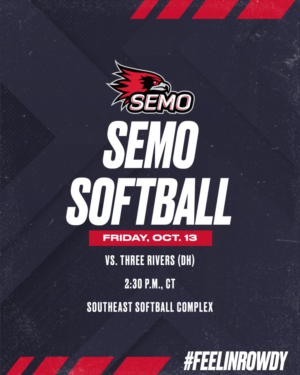 Southeast Missouri hosts Three Rivers in an exhibition doubleheader TODAY. First pitch is set for 2:30 p.m., CT at the Southeast Softball Complex. #FeelinRowdy #Homecoming2023