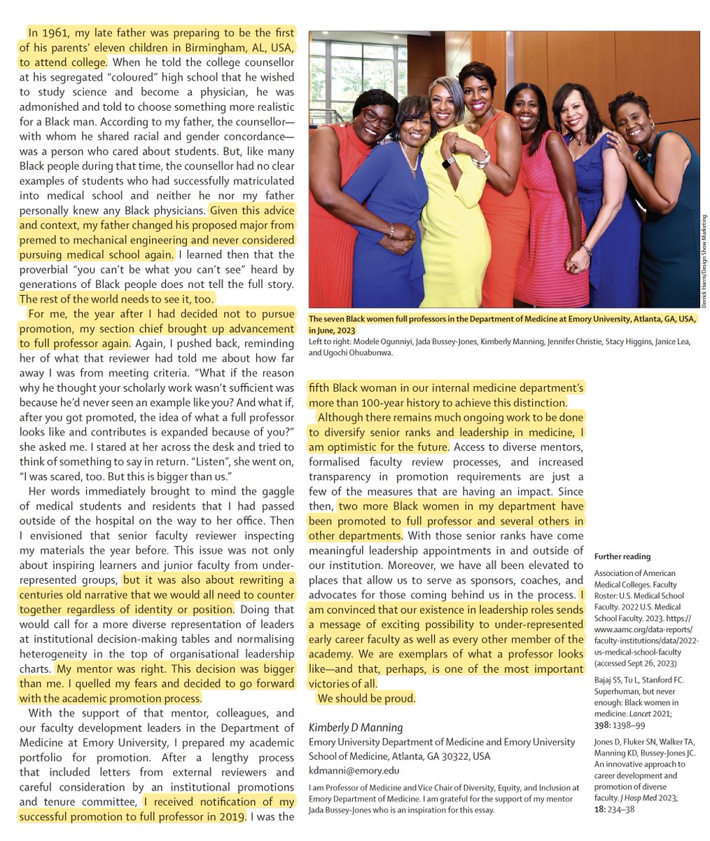 EricTopol's tweet photo. As of last year's data for US medical schools @AAMCtoday, only 0.9% of full professors are Black women. Here's the story of @gradydoctor's promotion and what it means. Congrats Kimberly! 
https://t.co/YdWWCkP9AT @TheLancet @EmoryUniversity @EmoryMedicine https://t.co/I9Rpfycl7B