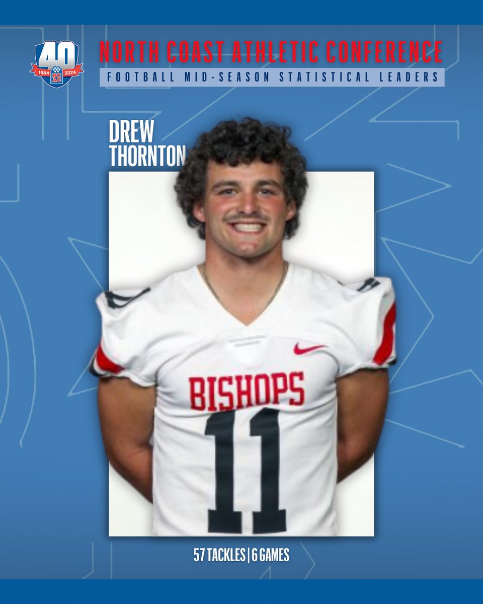 NCAC's tweet photo. The @NCAC 2023 🏈 Mid-Season Statistical Leaders are...

▪️Marquel Henry of @OWUbishopfb/@OWUSport: 5 Sacks 
▪️Drew Thornton of @OWUbishopfb/@OWUSport: 57 Tackles

#NCACPride | #NCACfb https://t.co/3fkbm1e8rm