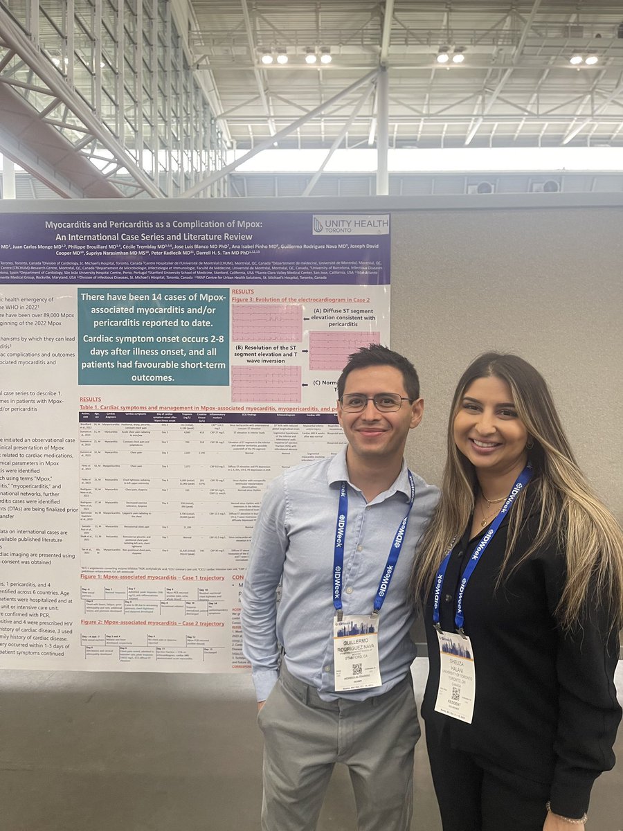 Kudos to @sheliza_halani from @UofT for leading this international collaboration, reporting the world's first cases of Mpox-associated myocarditis! @Stanford_ID @StanfordDeptMed @IDWeekmtg #IDWeek2023