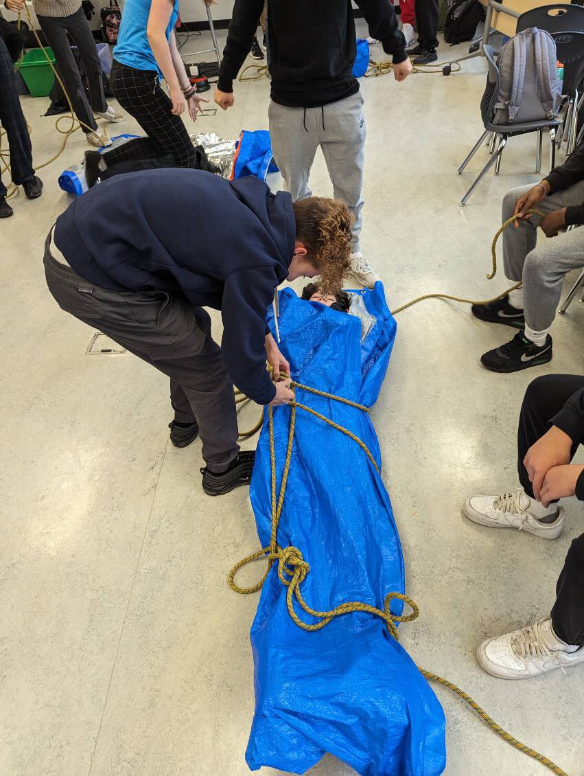 GMHSMustangs's tweet photo. Wildlife 10 students learned the importance of being prepared for winter in the back country, creating hypothermia wraps this week. They were toasty! #RVSLearning https://t.co/WIGzolQAuH