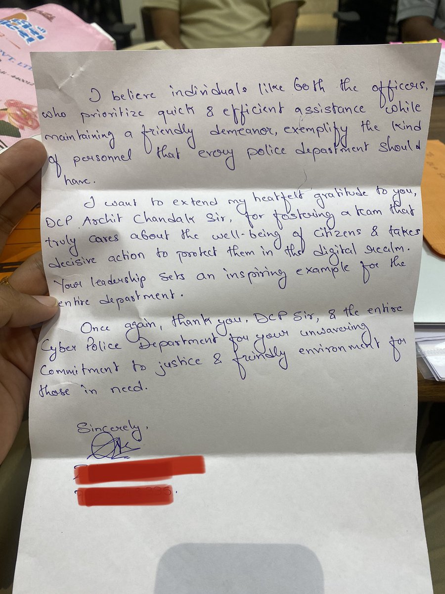 archit_IPS's tweet photo. Trying to bust the myth that cyber fraud victims don't get their money back!! This one such complainant got back 12 Lakh ₹ within a record time of 25 days and wrote a lovely appreciation letter. Over the past months, our dedicated Cyber Team has ensured more than 3 crore ₹ + is refunded back to victims and much more is in process! Stay alert & Report Cyber Crimes at 1930 / Nearest Cyber PS. Time is of the essence. #CyberSafe #MaharashtraPolice #NagpurPolice