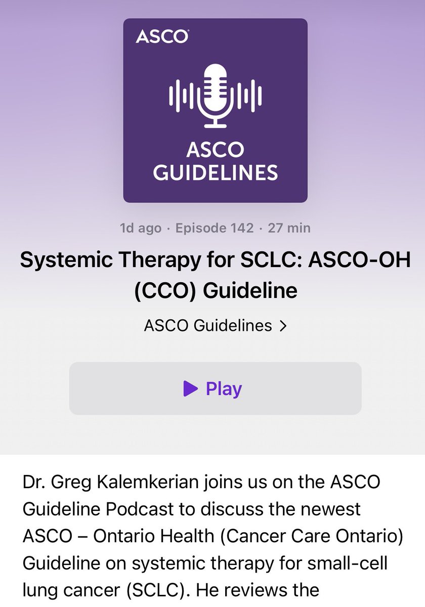🔥🚨@OncoAlert #LCSM
 Hot off the press

#ASCO #Podcast episode on the recently published:

NEW @ASCO & @OntarioHealthOH #Guidelines on #SystemicTherapy for #SmallCell #LungCancer @JCO_ASCO 

Link to article 👇🏼
ascopubs.org/doi/full/10.12…

Link to podcast👇🏼
podcasts.apple.com/us/podcast/sys…