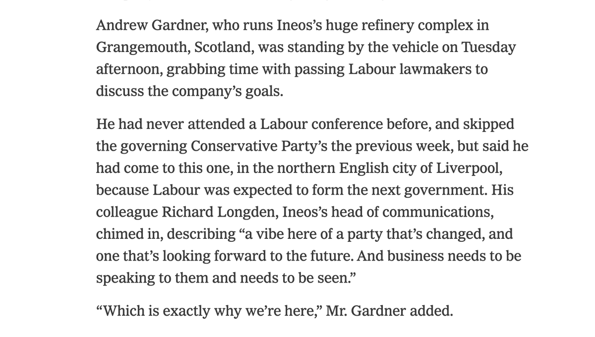 Multiple business execs who had never been to a Labour conference were in Liverpool this week. They told @_StephenCastle & @eshelouise what had changed: (gift link) nytimes.com/2023/10/13/wor…