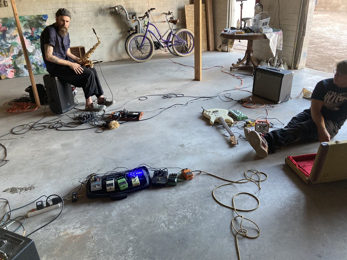 Ausect rehearsing / inaugurating sounds in the new space which will soon be a fully functioning art space . Come see us perform on Sunday at Golden Saguaro here in Tucson