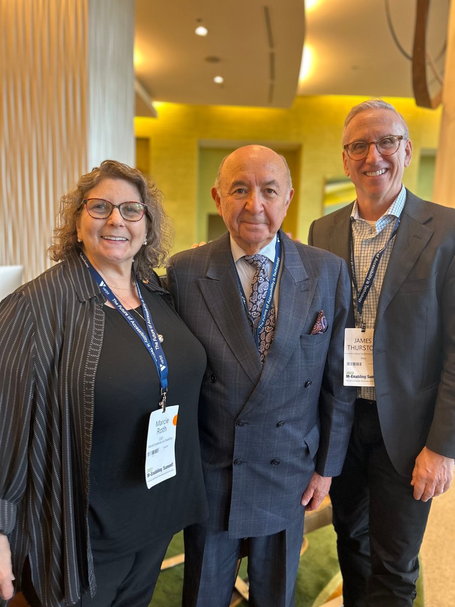 Day 1 at #mEnabling23 was a huge success as we explored the power of AI and Digital Transformation in making the world more inclusive. Check out this photo of WID Executive Director, Marcie Roth pictured along with WID Board member, Luis Gallegos and James Thurston, Atos.
