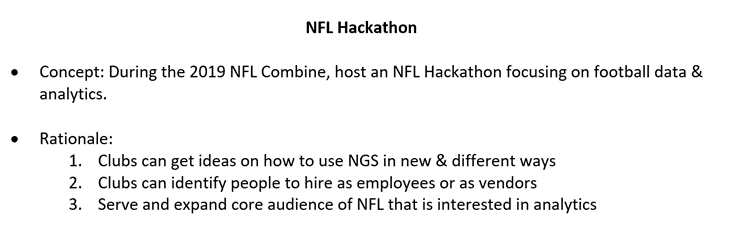 StatsbyLopez's tweet photo. Here is a screenshot of my first pitch to @dleech9 for an NFL hackathon (with @JEvanReid)

Damani is now president of the Broncos so arguably the Big Data Bowl is now churning out executives, too https://t.co/XhnAPfcjsV