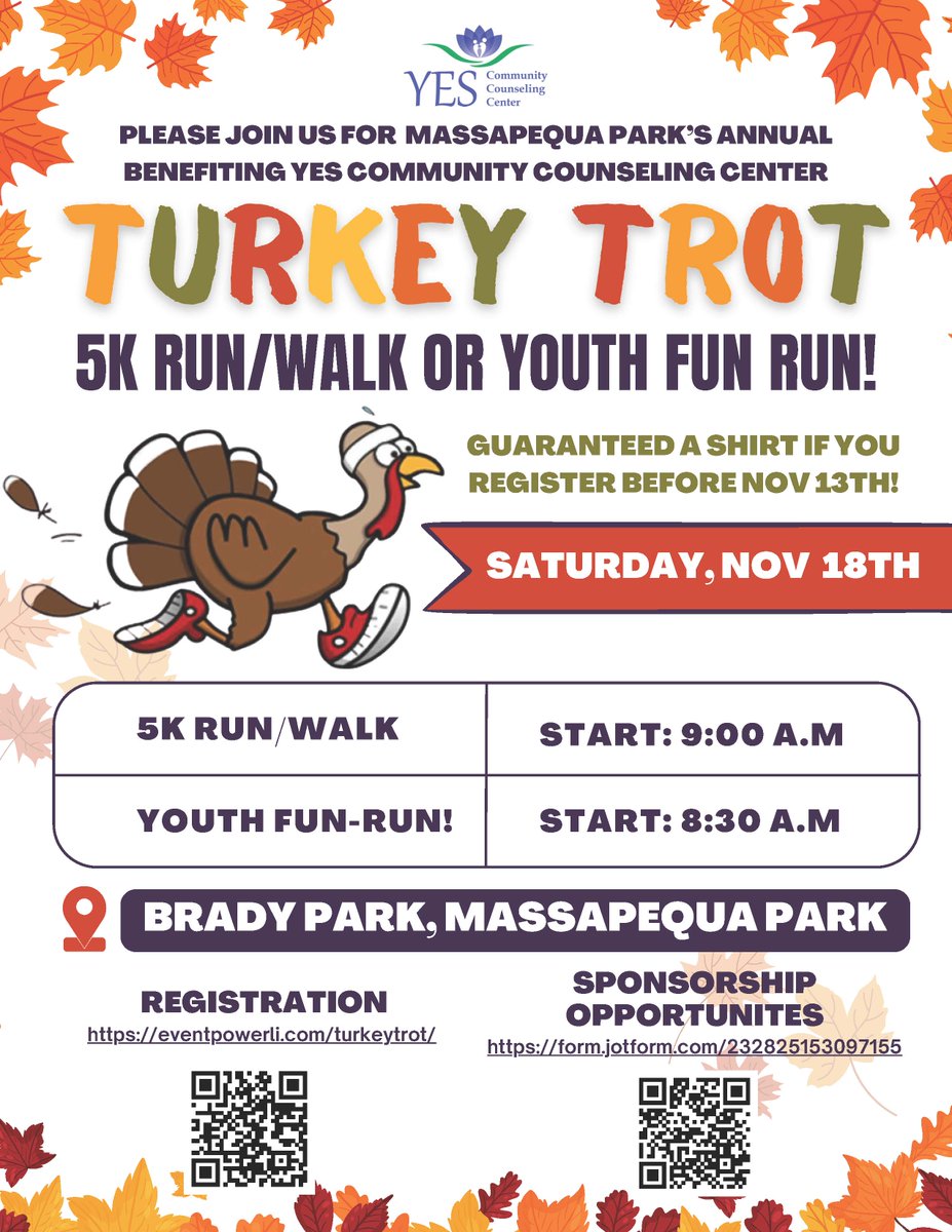 MTACoalition's tweet photo. YES CCC, an organization that provides counseling and support services to our community members, is looking for sponsors for our upcoming Turkey Trot! These donations help sustain our prevention, education, and outreach services across Nassau County. https://t.co/HXiy9yGljg