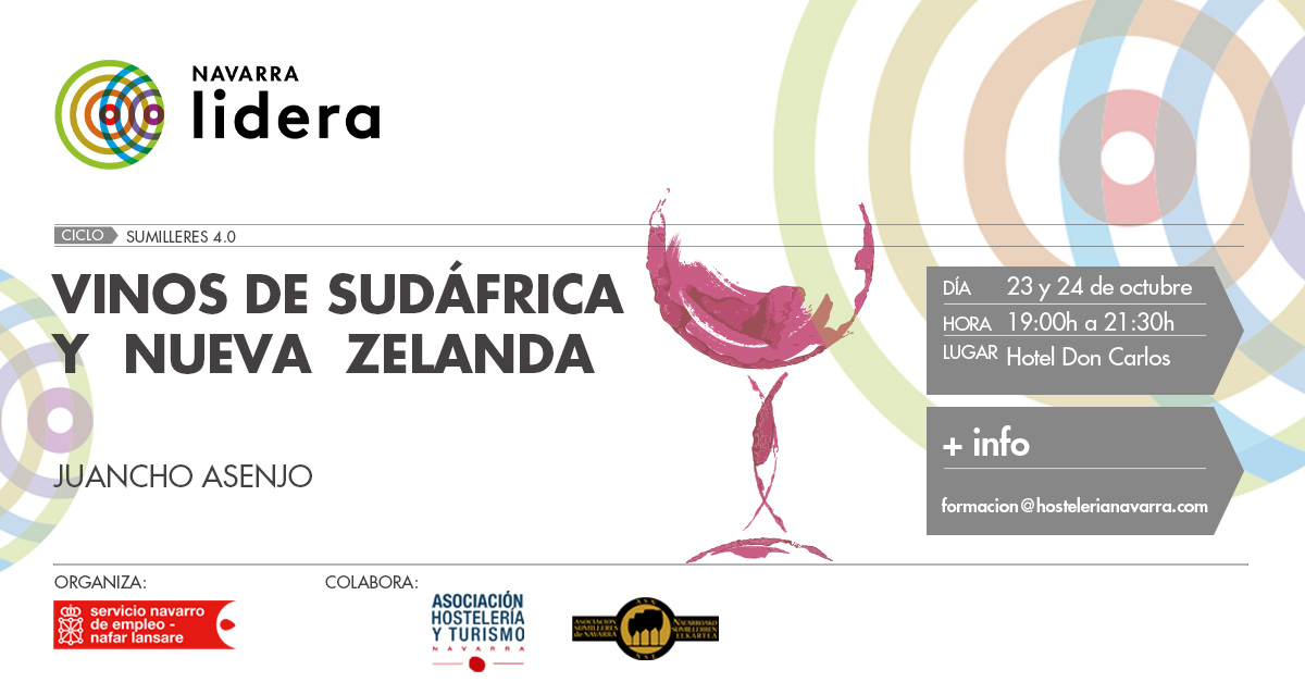 Próxima Jornada de cata de vinos de Sudáfrica y nueva zelanda, de la mano de <a href="/JuanchoAsenjo/">Juancho Asenjo</a> 

🗓️23 y 24 de octubre
⏰19:00h
🌏 Hotel Restaurante Don Carlos
➡️forms.gle/1w7n7DUJN3KPHX…

Jornada organizada dentro del Programa #NavarraLidera de <a href="/empleo_na/">Empleo - Lansare</a> junto con <a href="/hostnavarra/">AEHN Hostelería Navarra</a>